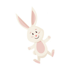 Bunny Character. Jumping and Smile Funny, Happy Easter Rabbit.