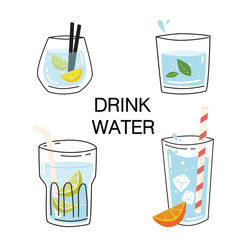 set of water glasses. drink more water concept
