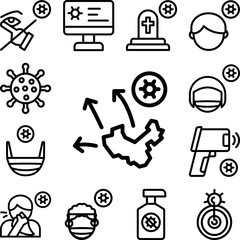 China, arrows, infected, coronavirus icon in a collection with other items