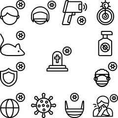 Grave, death, coronavirus icon in a collection with other items