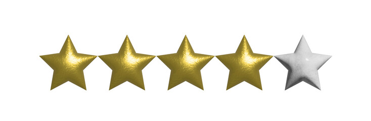 Fototapeta premium 5 stars gold 1 star white rating concept in online shopping. Realistic 3d design of the object.