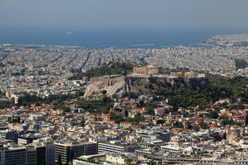 Acropolis of Athens and the surrounding modern city from Mount Lycabettus  Athens Greece