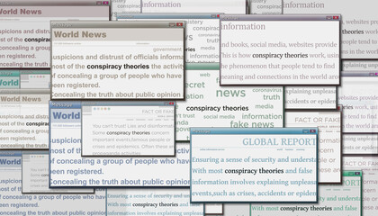 Headline titles media with Conspiracy theories 3d illustration