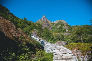 Views from hiking Djevelporten in Svolvaer (Lofoten Islands) in Norway