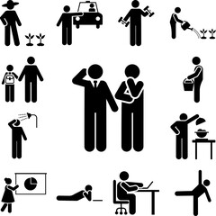 Two man, thinking, wondering icon in a collection with other items