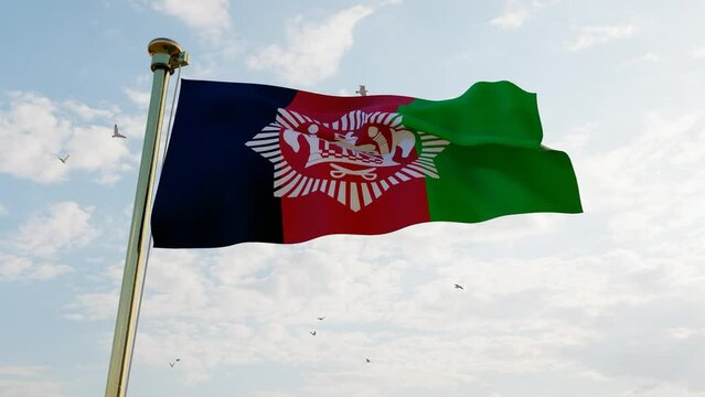 3840x2160. Flag of Afghanistan waving in the wind, sky and sun background. Afghanistan Flag 3d animation.