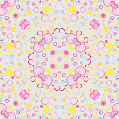 Fototapeta na wymiar watercolor seamless pattern. watercolor tiles: circles, spots, bubbles. hand painted watercolor whimsical seamless print. Abstract batik background