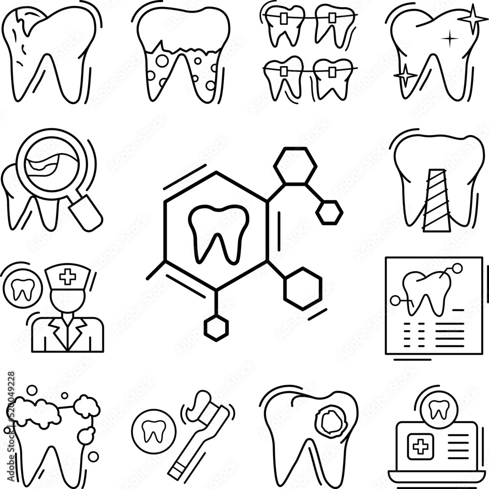 Poster label tooth icon in a collection with other items