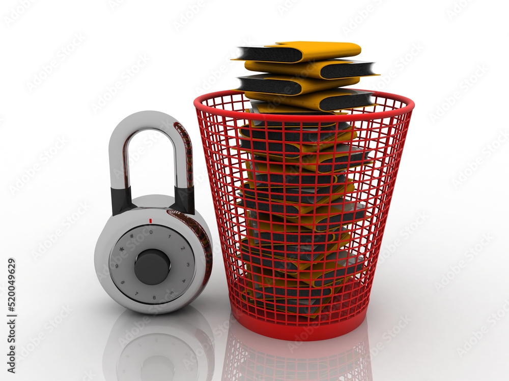 Poster 3d rendering folder in recycle bin protection lock