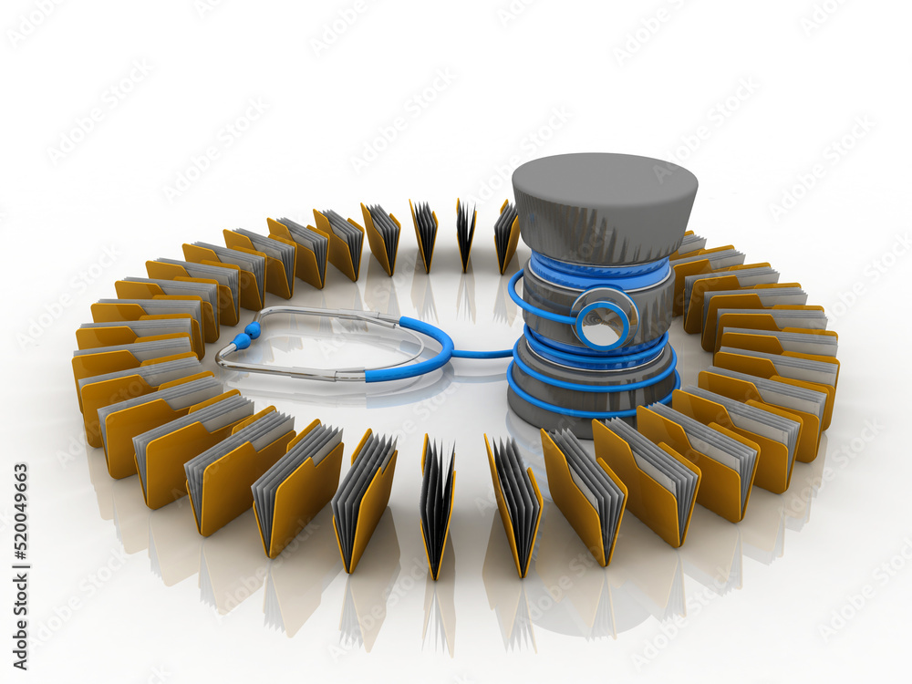 Poster 3d rendering folder connected to data checking stethoscope