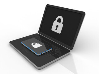 3d rendering Social network and mobile communication concept protection lock