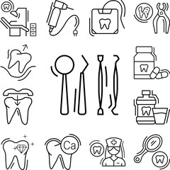 Dental tools mirror icon in a collection with other items