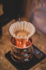 Coffee shop concept : Barista hand drip coffee on counter,Top view