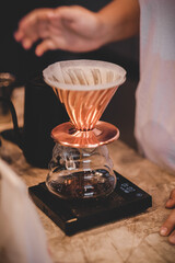 Coffee shop concept : Barista hand drip coffee on counter,Top view