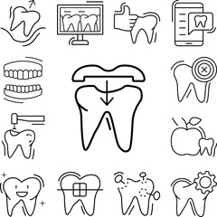 Dental crown tooth icon in a collection with other items