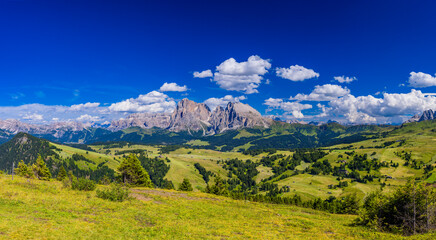 Dolomites, Panoramic View of  Dolomite Mountains, Val Gardena, South Tyrol, Italy