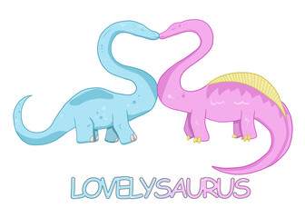 dinosaurs with long neck kisses and makes a heart shape between each others