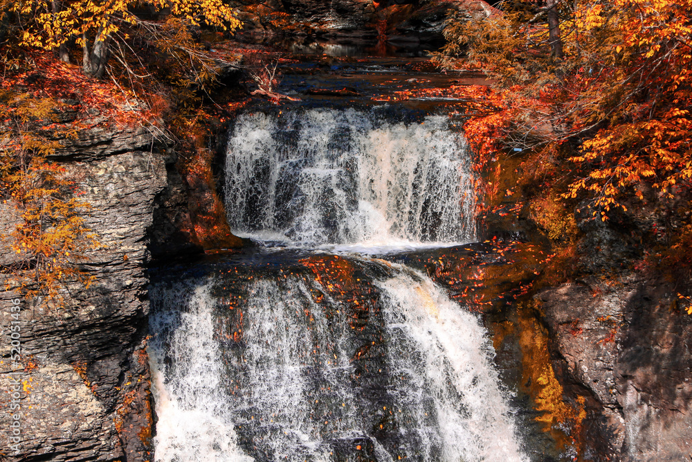 Wall mural beautiful waterfall in autumn, fall scene