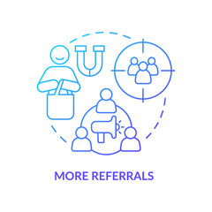 Plakat More referrals blue gradient concept icon. Share experience. Tracking customer engagement abstract idea thin line illustration. Isolated outline drawing. Myriad Pro-Bold fonts used