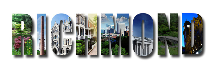 Banner collage of images from Richmond Virginia, text with shadow isolated on white - obrazy, fototapety, plakaty