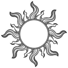 classic drawing black and white sun solar element illustration, vintage, statue, ornament, nautical, nature, graphic resource.