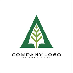 Abstract pine tree logo design vector. Letter A logo