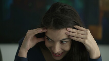 Woman having a breakthrough idea. Person feeling cathartic release eureka moment. Girl feeling...