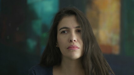 Portrait of pensive woman thinking. Contemplative person closeup face with melancholy expression