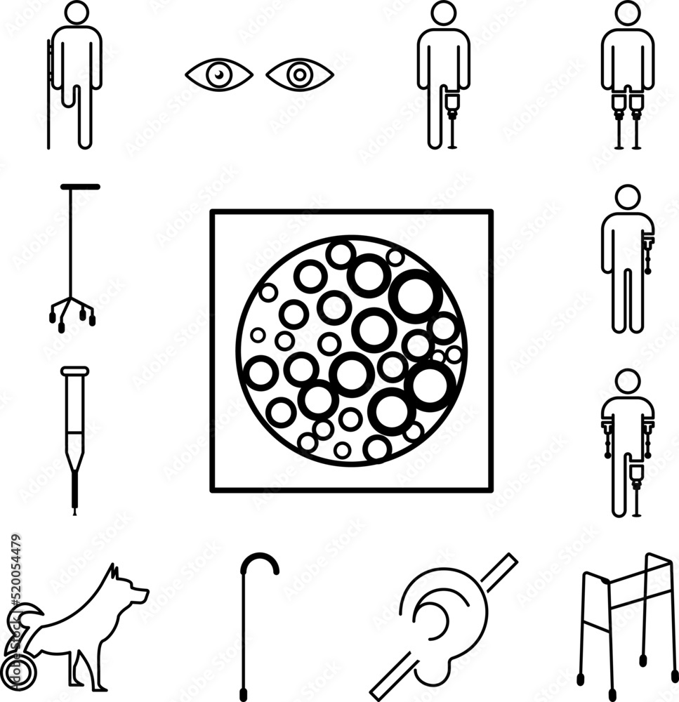 Poster virus under the microscope icon in a collection with other items