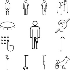 man with leg prosthesis icon in a collection with other items