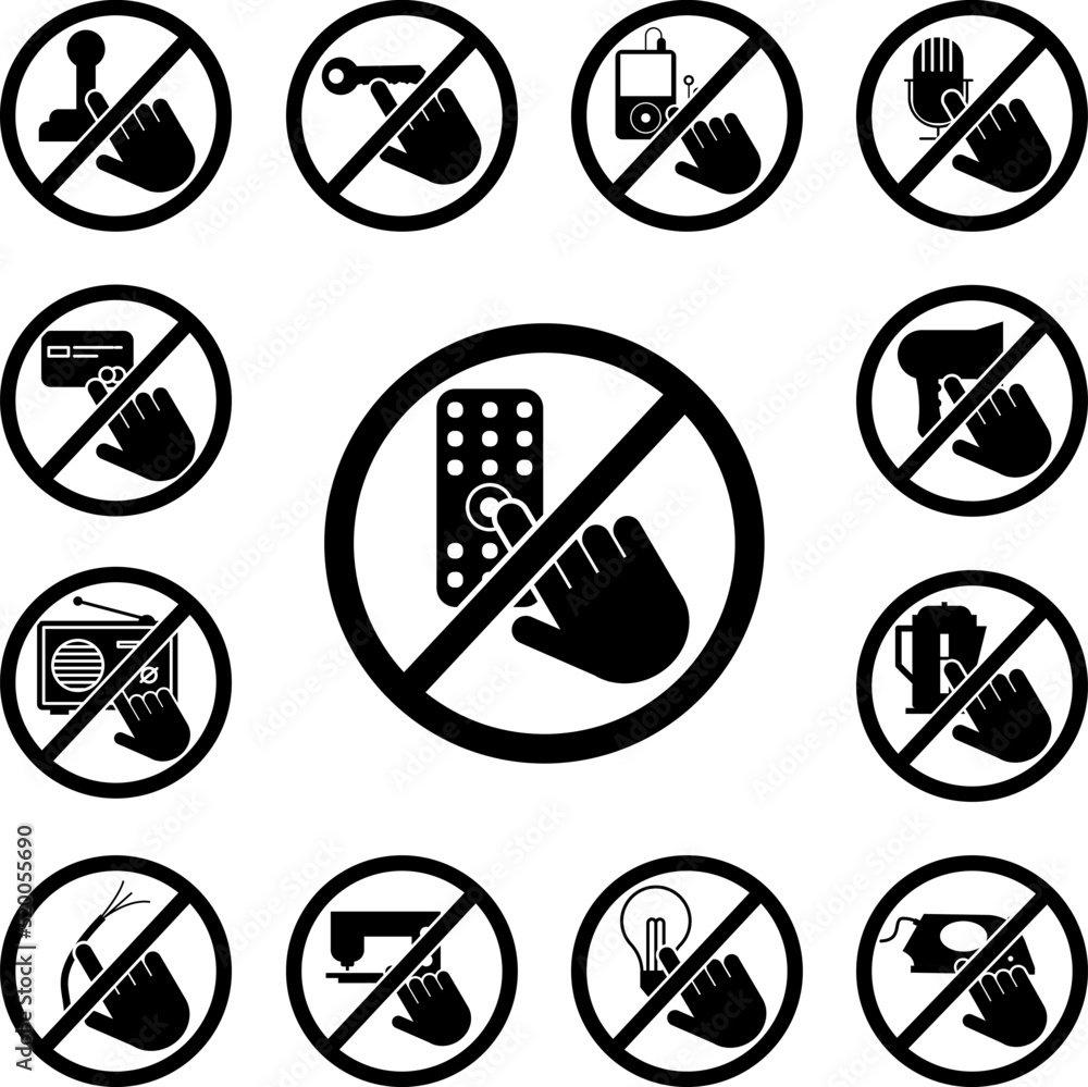 Poster do not touch, remote icon in a collection with other items
