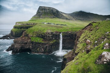 Mulafossur Waterfall near Gasadalur in the Faroe Islands