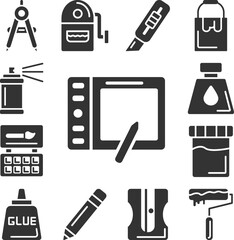 Graphic tablet, stylus icon in a collection with other items