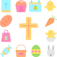 Cross Christianity color icon in a collection with other items