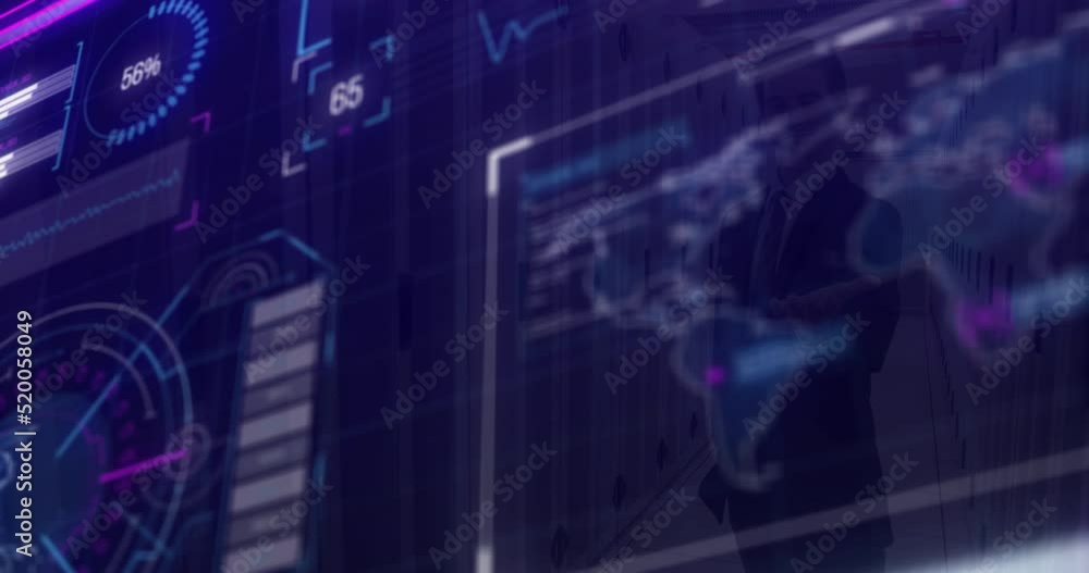 Poster animation of data processing over dark background