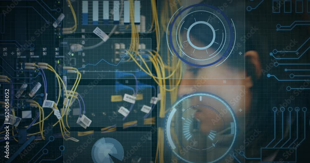 Poster animation of data processing over server room