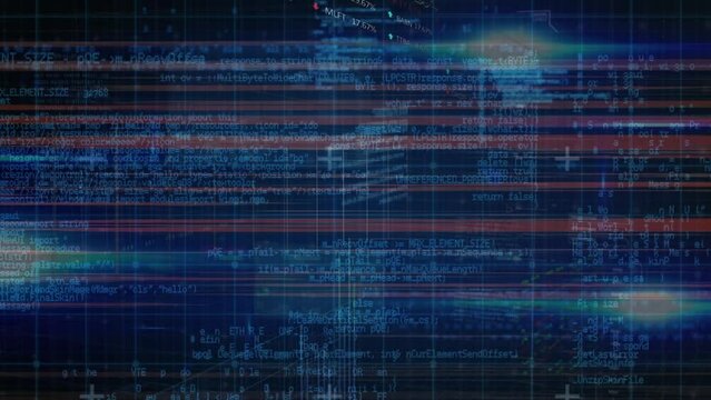 Animation of data processing over dark background