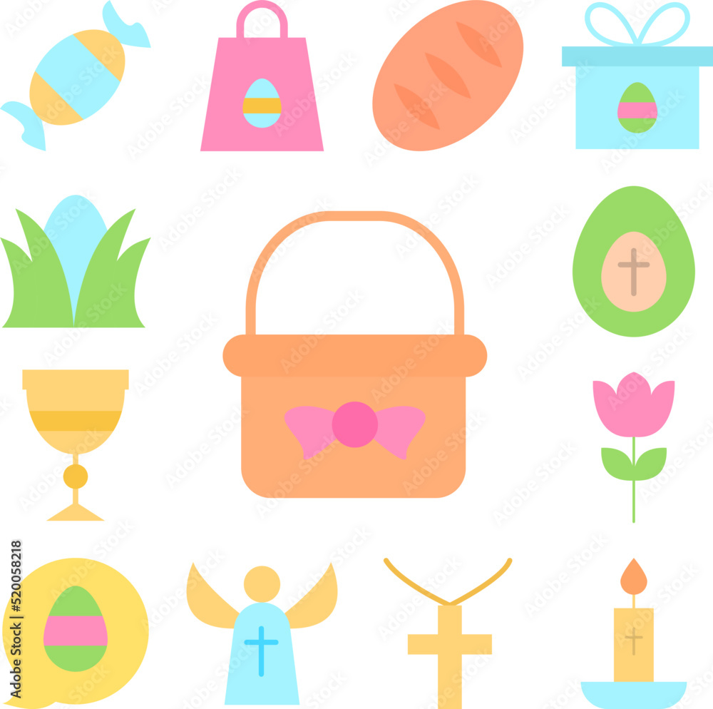 Poster basket bow color icon in a collection with other items