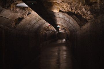 Dark tunnel of underground military shelter Zerostrasse in Pula Croatia