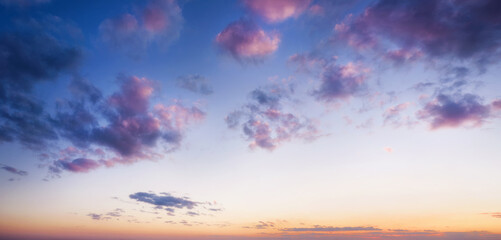 Beautiful evening sky with clouds at dusk . Sunset sky background.