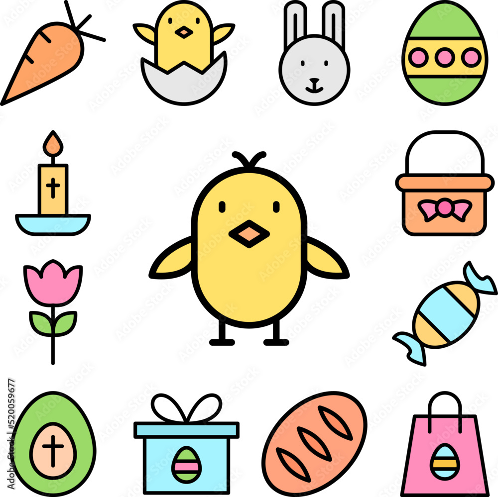 Poster chick bird outline color icon in a collection with other items