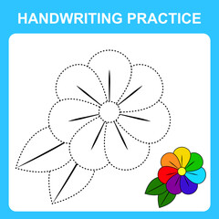 Handwriting practice. Trace the lines and color the flower. Educational kids game, coloring book sheet, printable worksheet. Vector illustration