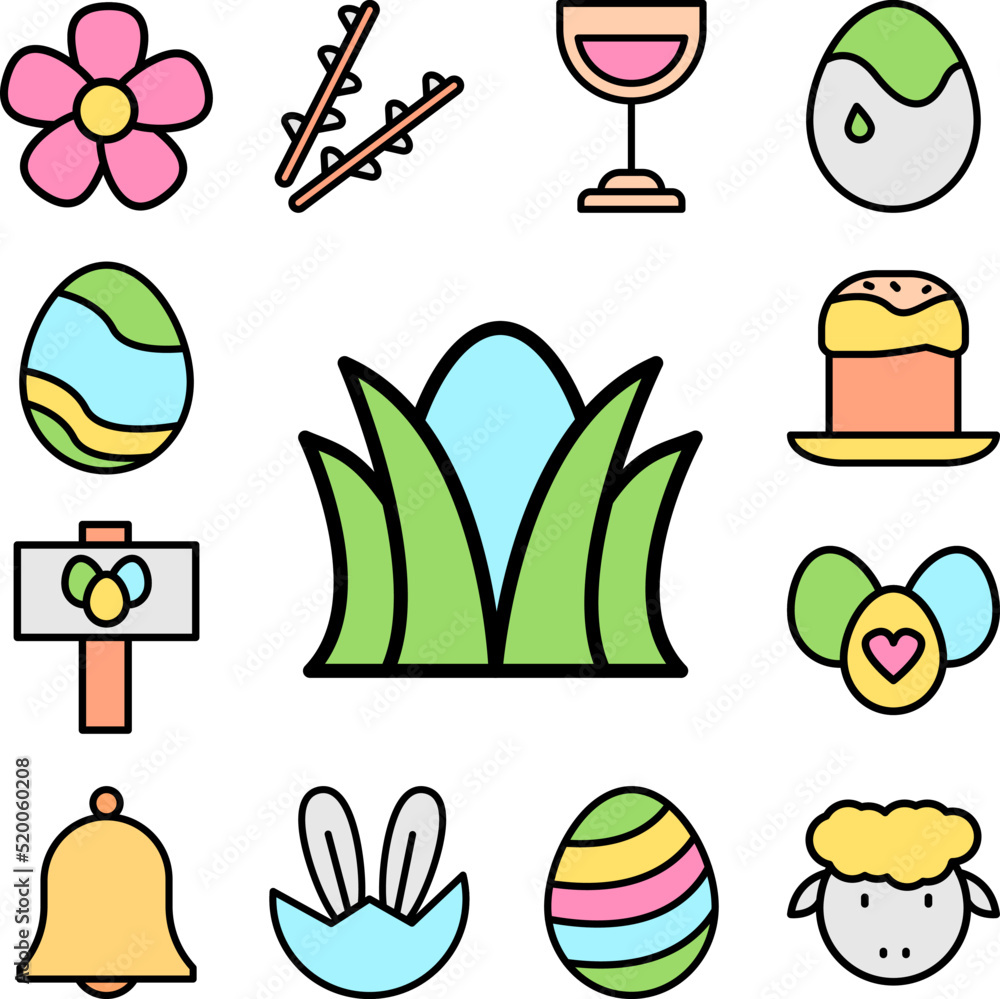 Poster grass egg outline color icon in a collection with other items