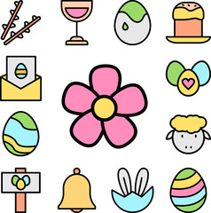 Flower bud outline color icon in a collection with other items
