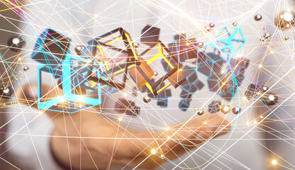 Neural network 3D illustration. Big data and cybersecurity