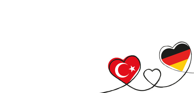 Drei Herzen mit der deutschen und der türkischen Flagge
