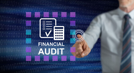 Man touching a financial audit concept