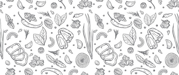 spices and herbs and vegetables seamless pattern
