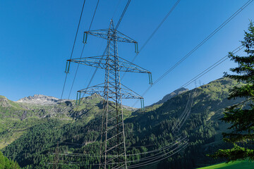 Large Electricity pylon (Strommasten) also overhead line pylon in the field.