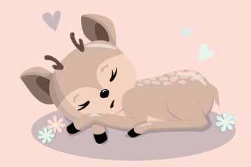 Cute sleeping fawn. Funny baby deer.